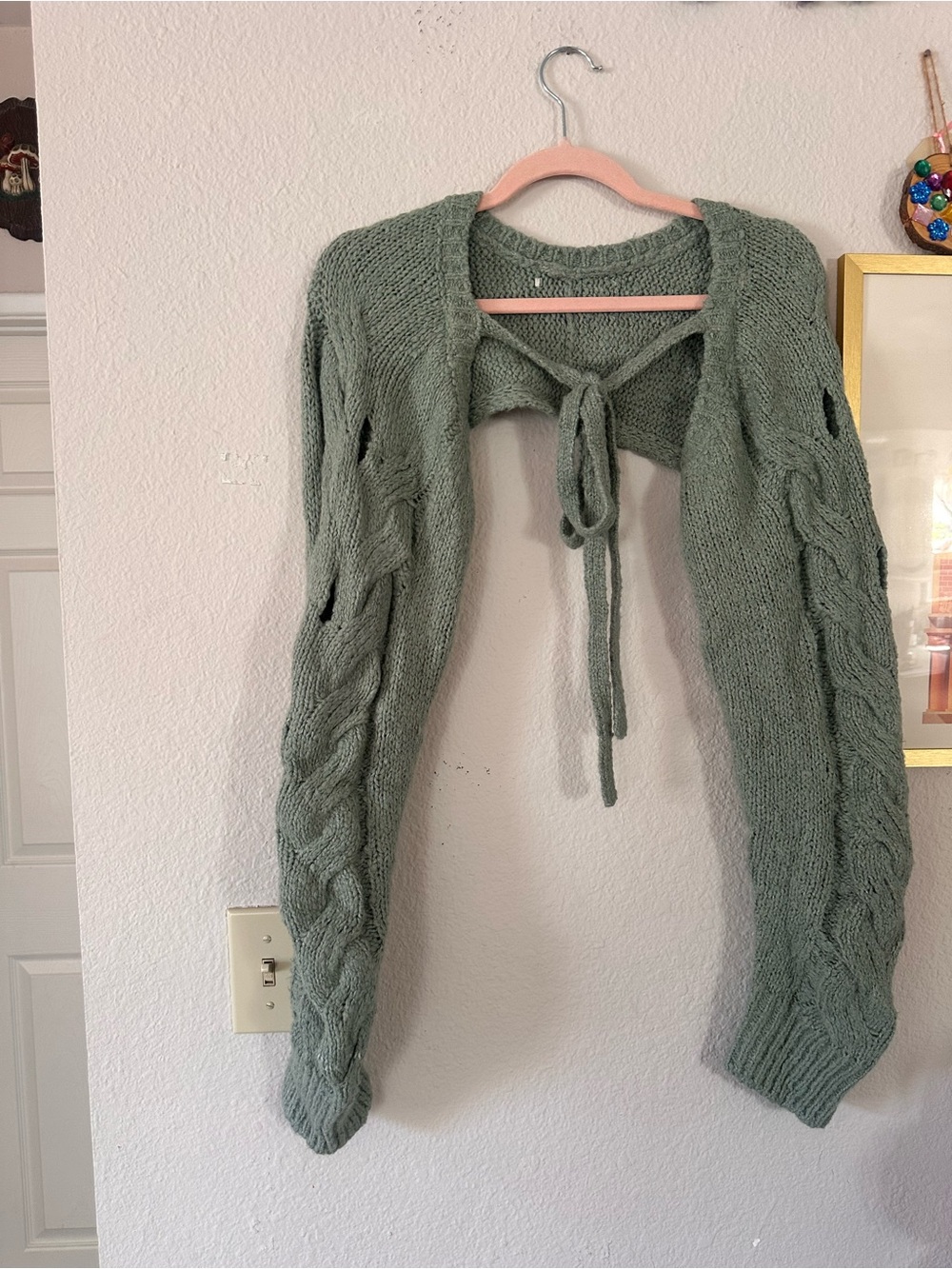 Green Shrug Cardigan with Tie - No Size believe Size L